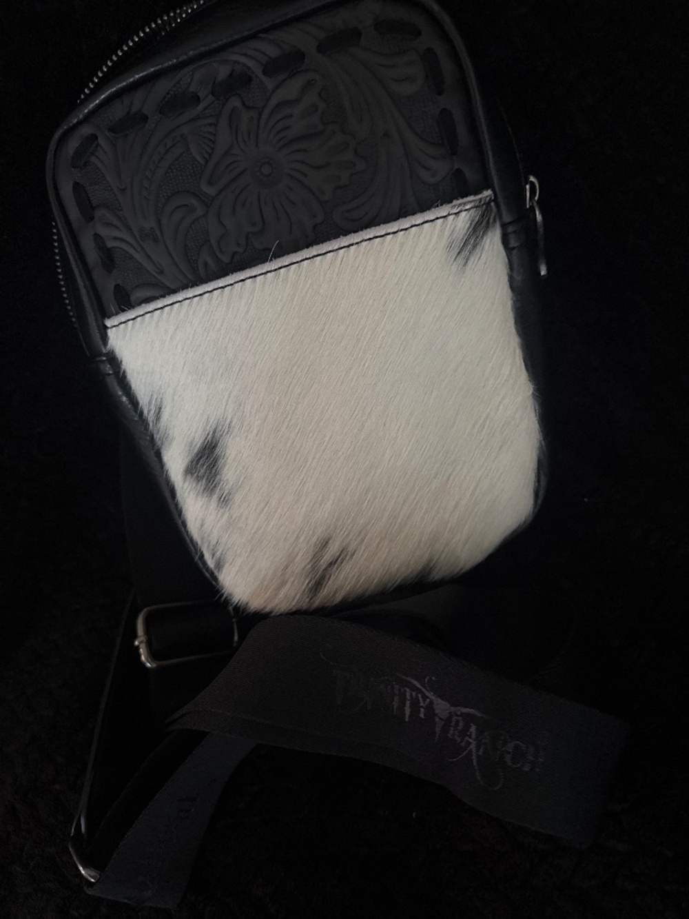 Cowhide trinity ranch sling bag